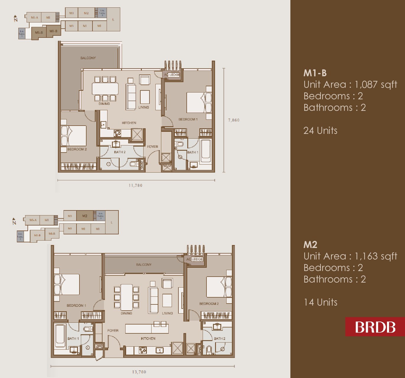 111 Menerung Types M1-B and M2 floor plan