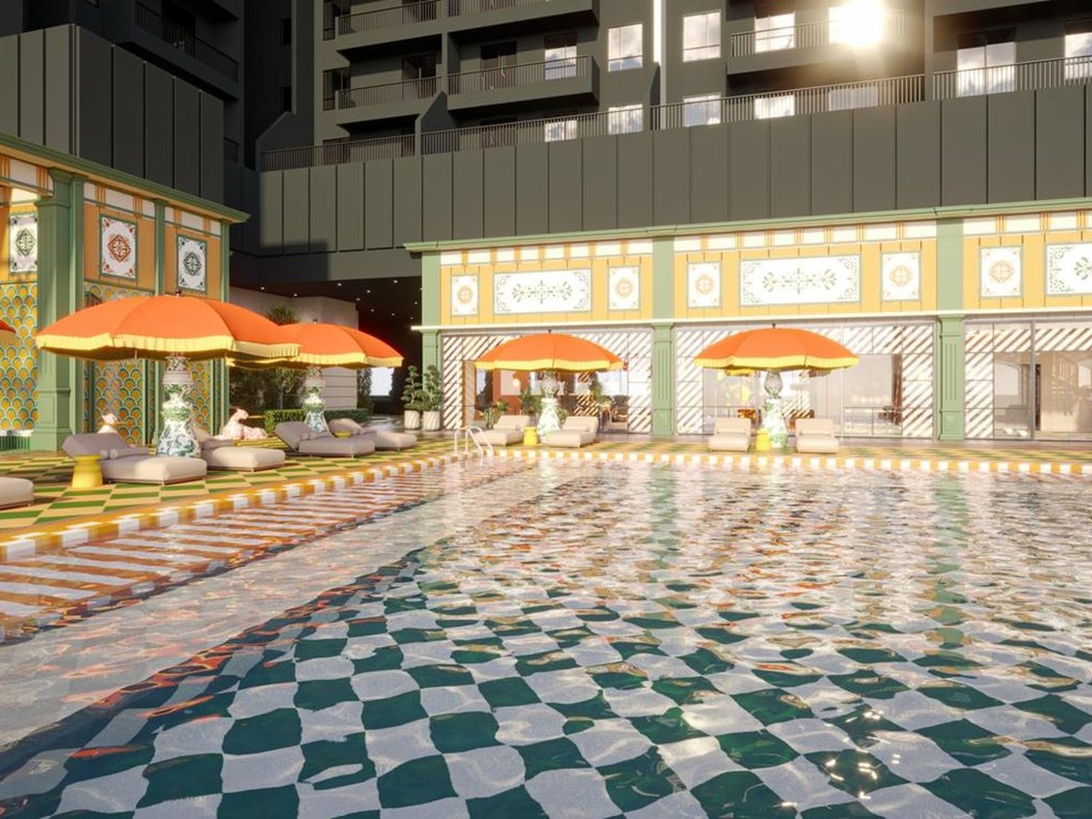 Pool deck and retail frontage
