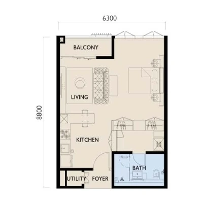 Residensi 38 Bangsar Type A1 580 sq ft floor plan