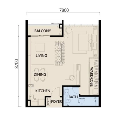 Residensi 38 Bangsar Type A2 720 sq ft floor plan