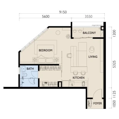 Residensi 38 Bangsar Type A3 635 sq ft floor plan
