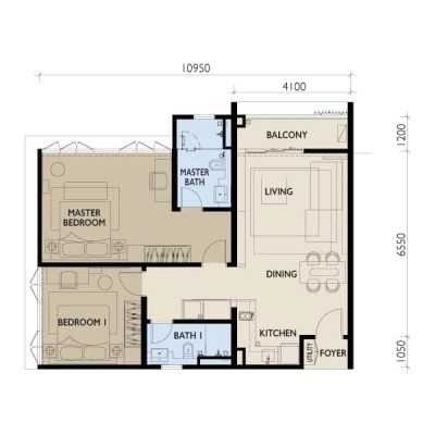 Residensi 38 Bangsar Type C 965 sq ft floor plan