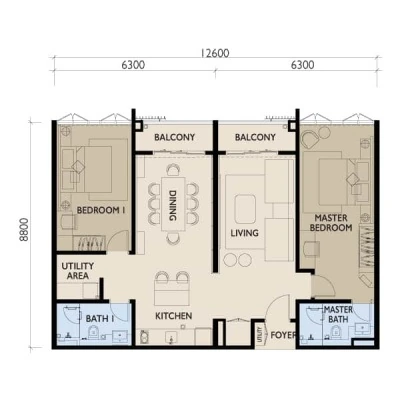 Residensi 38 Bangsar Type D 1,185 sq ft floor plan