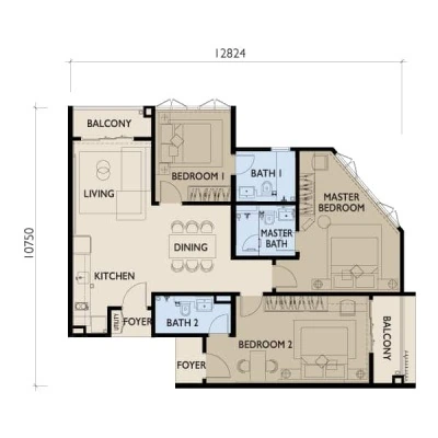 Residensi 38 Bangsar Type F 1,225 sq ft floor plan