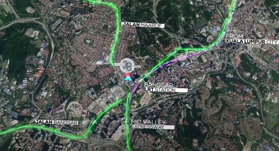 Residensi 38 Bangsar developer location map; routes and proposed infrastructure require confirmation
