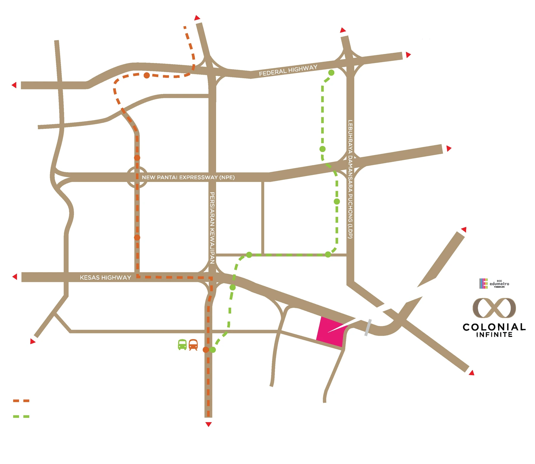 Colonial Infinite location reference; confirm routes and any proposed infrastructure