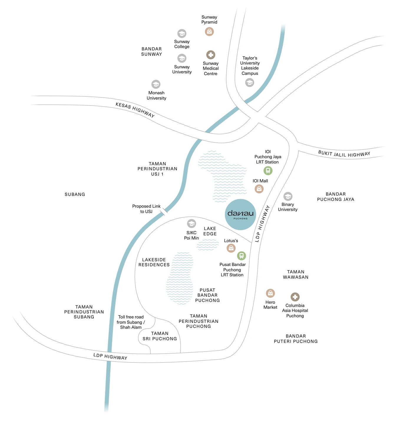 Danau Puchong location reference; confirm routes and any proposed infrastructure