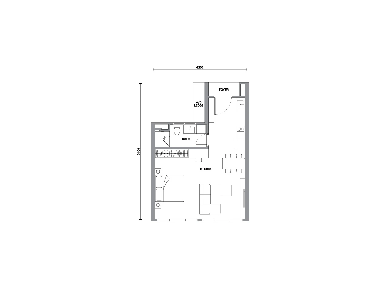 Enlace Suites Type II A 506 sq ft floor plan