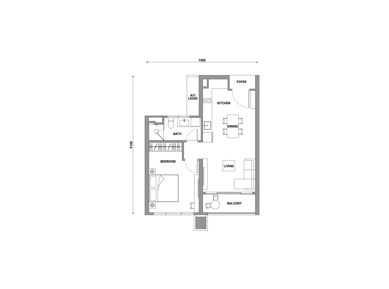 Enlace Suites Type II B 613 sq ft floor plan