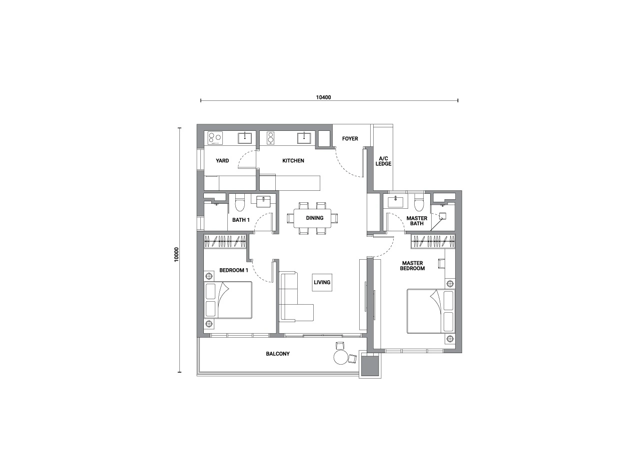 Enlace Suites Type II C1 979 sq ft floor plan