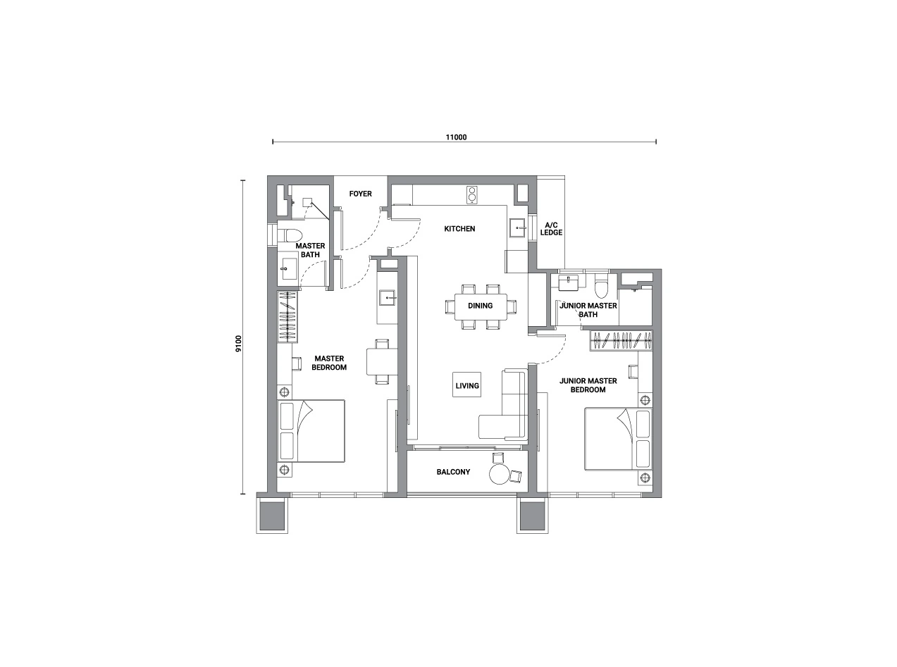 Enlace Suites Type II C2 dual key 979 sq ft floor plan