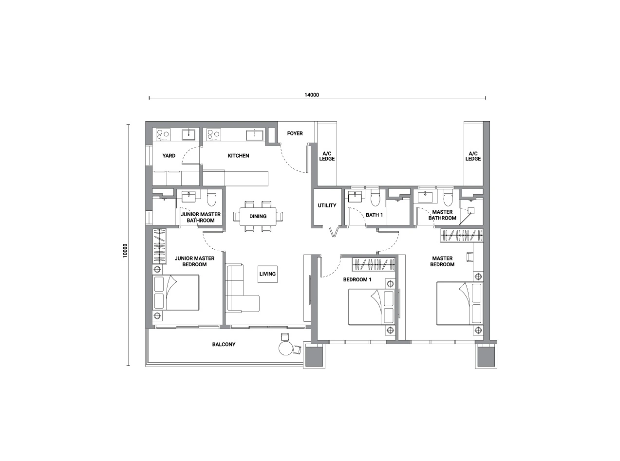 Enlace Suites Type II D1 1,227 sq ft floor plan