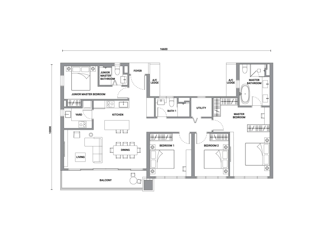 Enlace Suites Type II D2 1,485 sq ft floor plan
