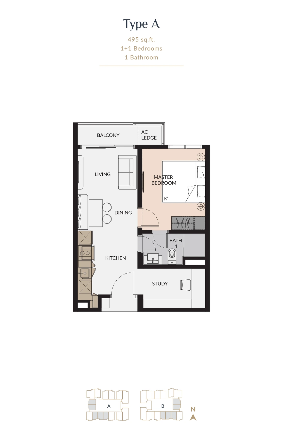 Laurel Residence Type A 495 sq ft floor plan