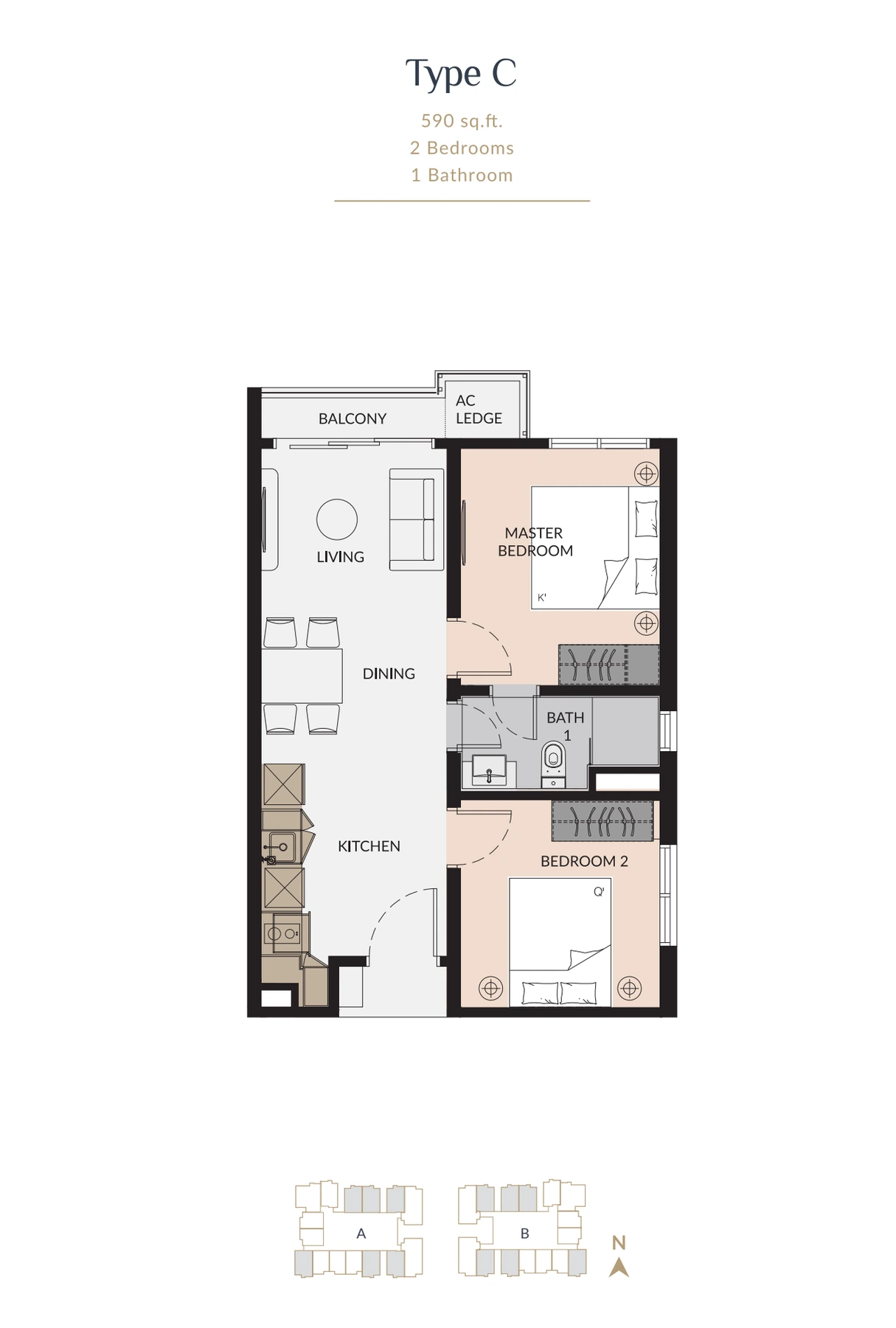 Laurel Residence Type C 590 sq ft floor plan