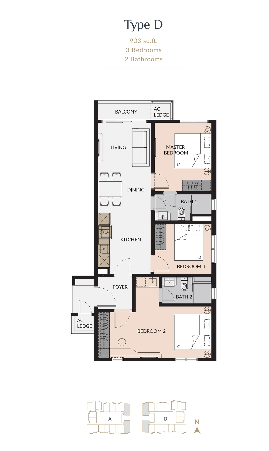 Laurel Residence Type D 903 sq ft floor plan