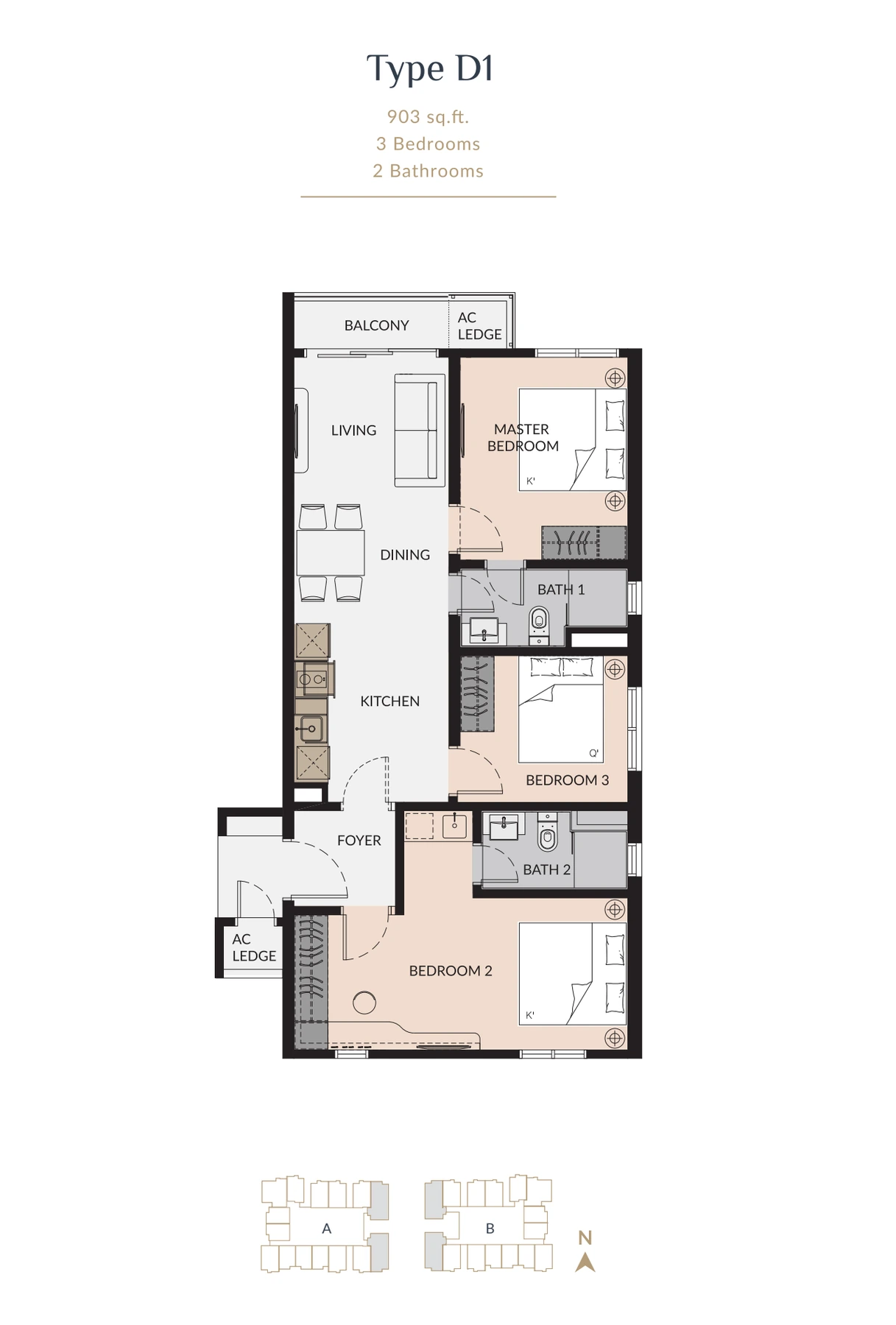 Laurel Residence Type D1 903 sq ft floor plan
