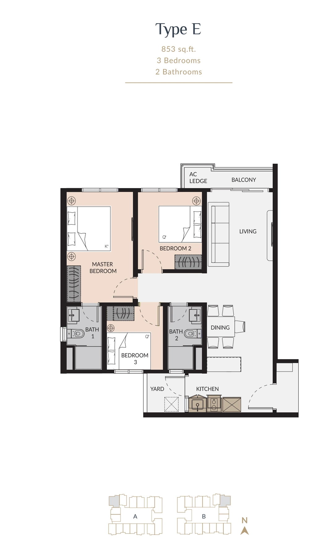Laurel Residence Type E 853 sq ft floor plan