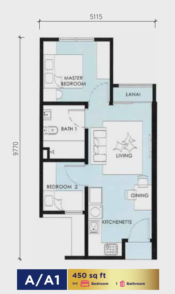 Loop Residences Type A / A1 450 sq ft floor plan