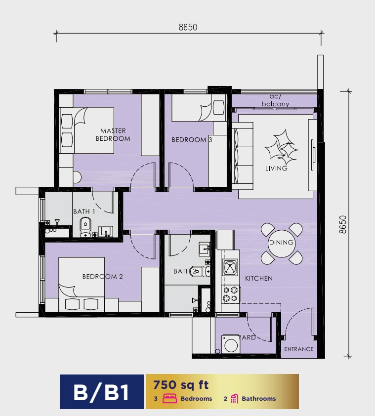Loop Residences Type B / B1 750 sq ft floor plan