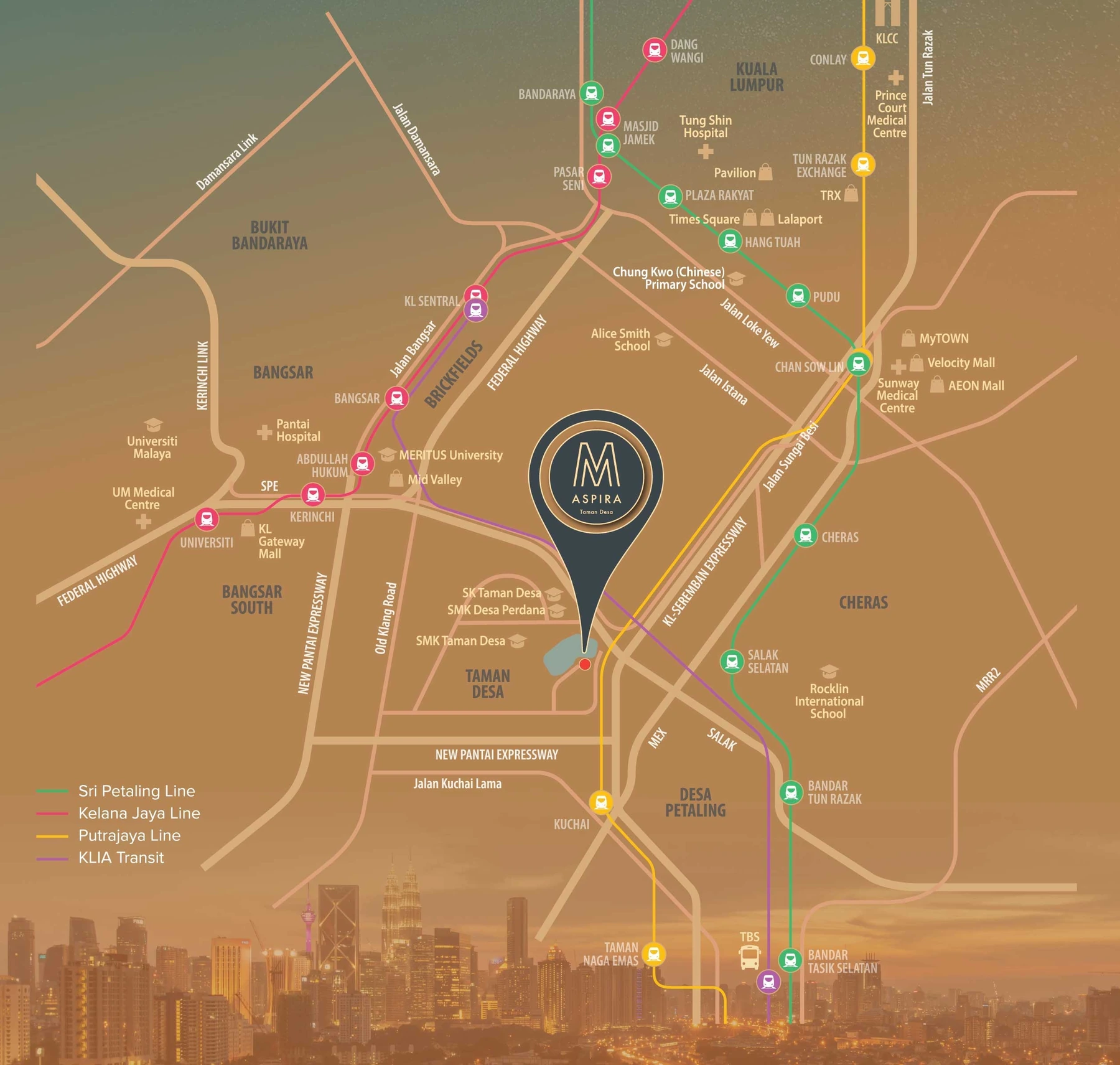 M Aspira developer location map; routes and proposed infrastructure require confirmation