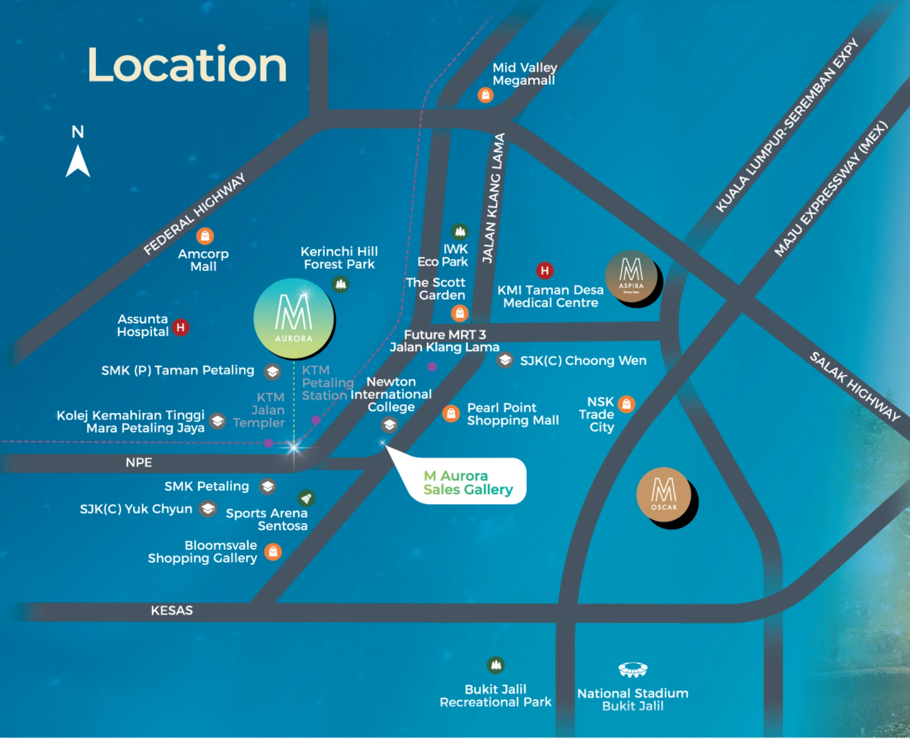M Aurora developer location map; routes and proposed infrastructure require confirmation