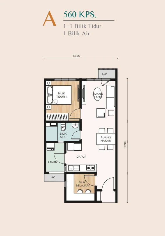Nara at Shorea Park Type A 560 sq ft floor plan