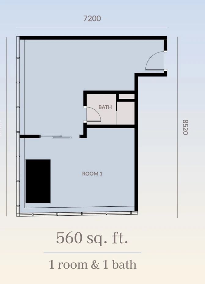 Platinum Premium Suites 560 sq ft - one room floor plan