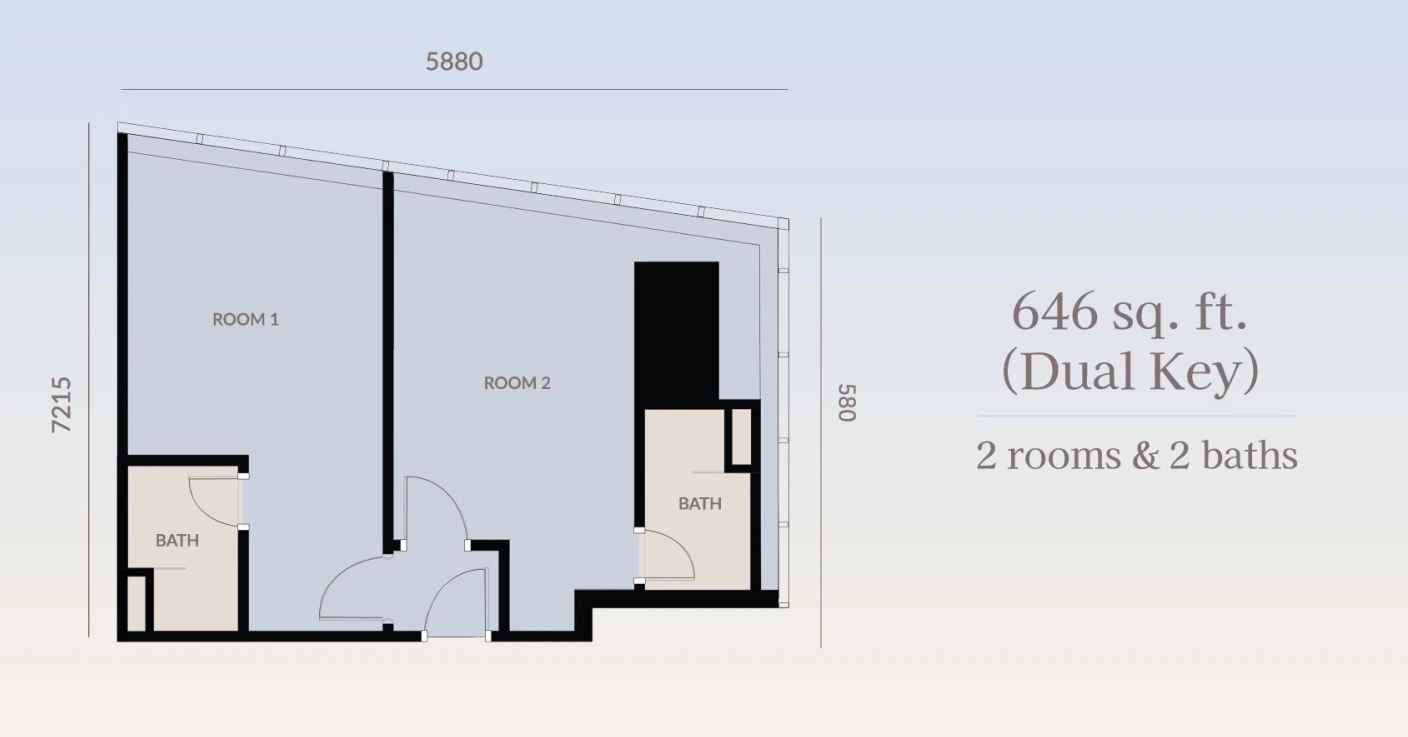 Platinum Premium Suites 646 sq ft dual key floor plan