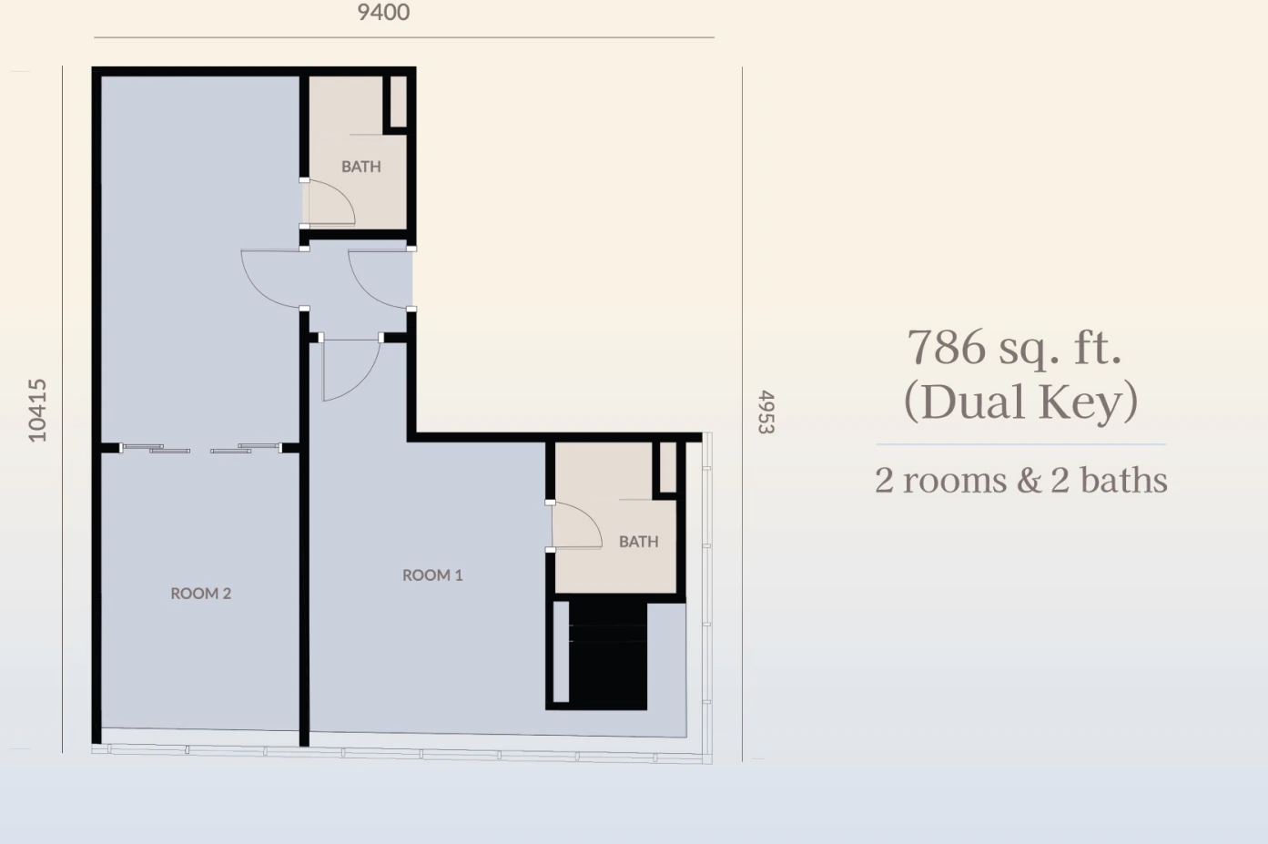 Platinum Premium Suites 786 sq ft dual key floor plan