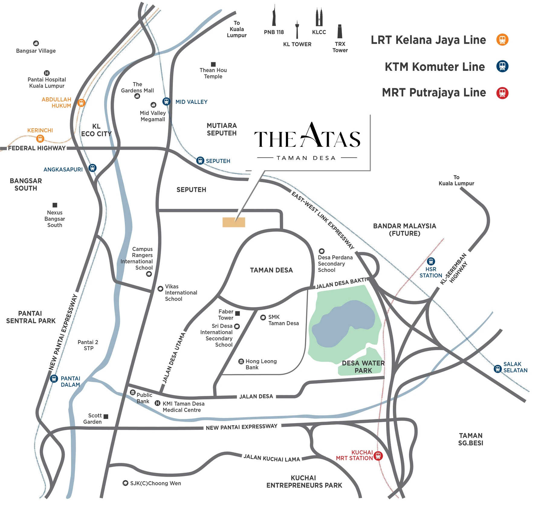 The Atas developer location map; routes and proposed infrastructure require confirmation