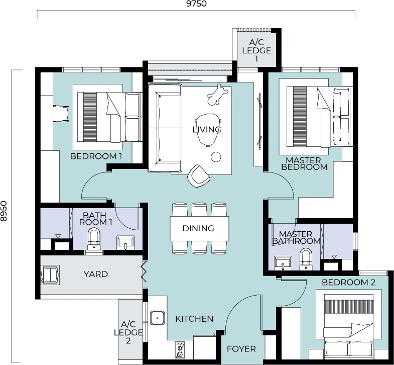 Trinity Nordic Type A 937 sq ft floor plan