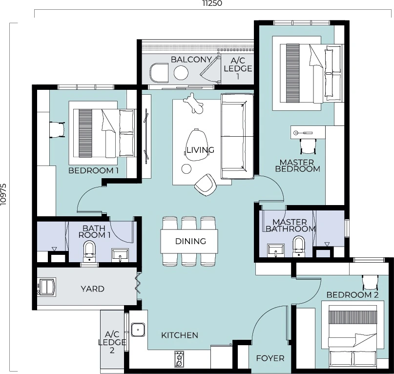Trinity Nordic Type B 1,077 sq ft floor plan