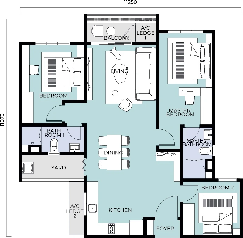 Trinity Nordic Type B(a) 1,077 sq ft floor plan