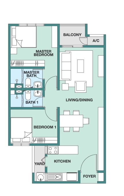 Trinity Rainfora Type B / B1 739 sq ft floor plan