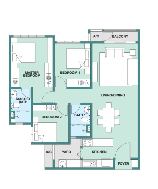Trinity Rainfora Type C 974 sq ft floor plan