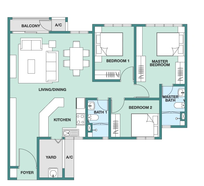 Trinity Rainfora Type D 1,026 sq ft floor plan