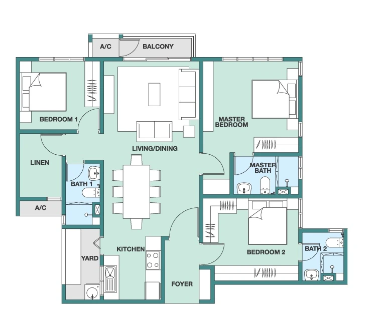 Trinity Rainfora Type E dual key 1,124 sq ft floor plan