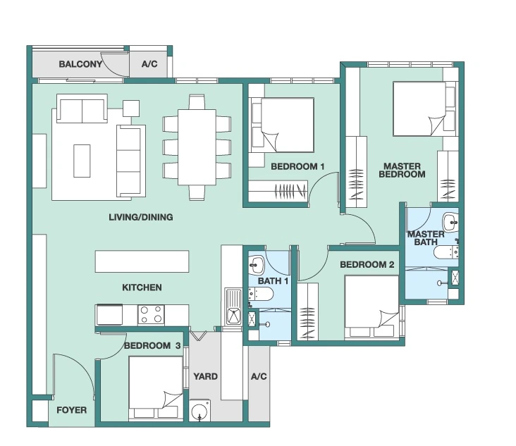 Trinity Rainfora Type F 1,136 sq ft floor plan