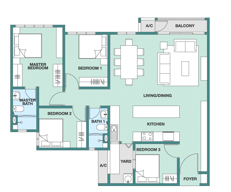 Trinity Rainfora Type G 1,184 sq ft floor plan