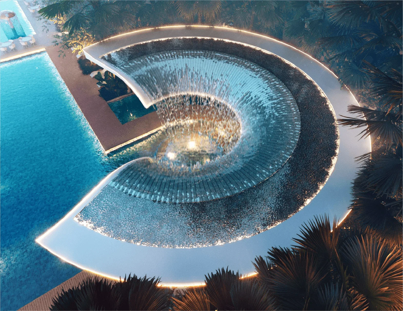 Water feature and pool