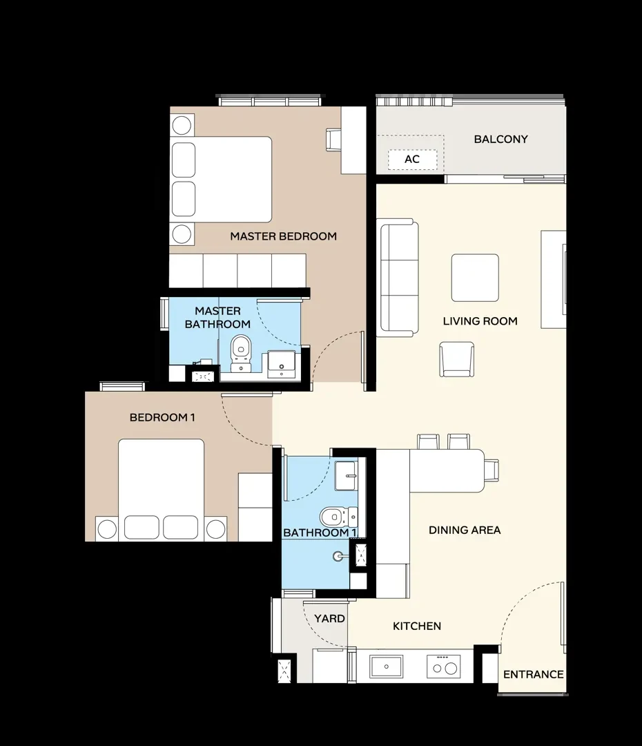 Ara Bloc Residences Type A — 767 sq ft + 10 sq ft AC ledge floor plan