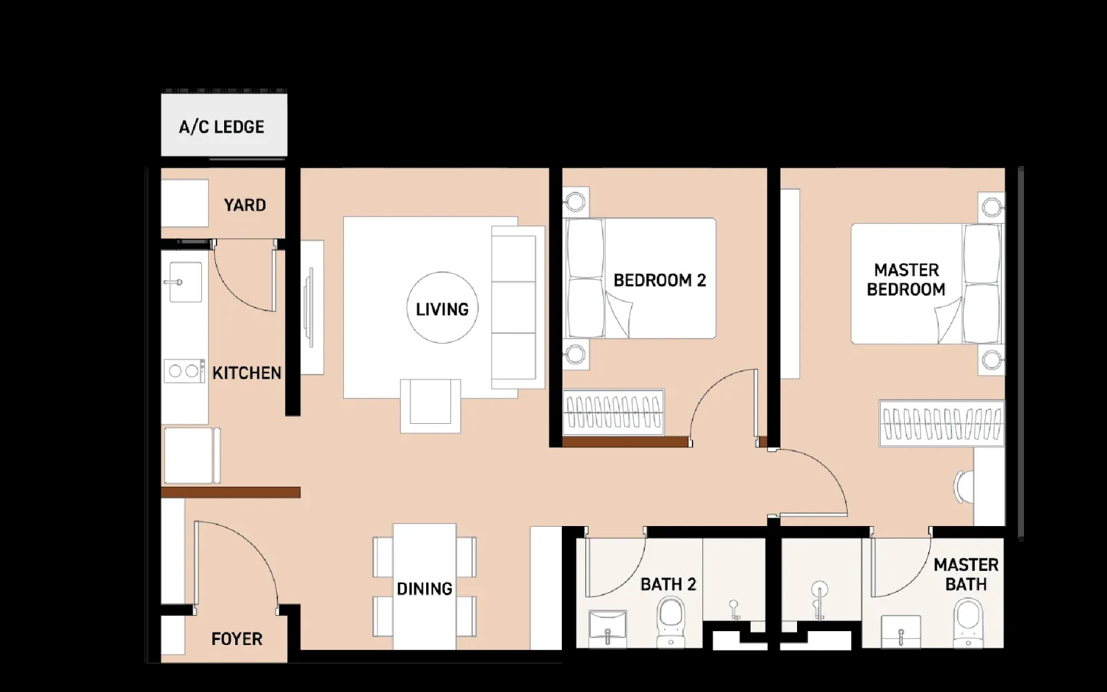 Trybe Residence Type A — 730 sq ft floor plan