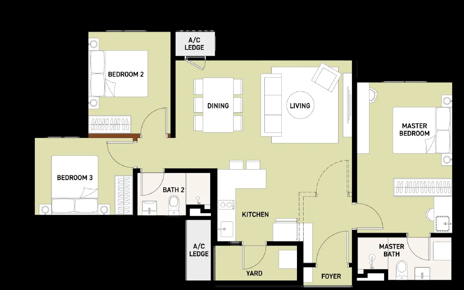 Trybe Residence Type B — 920 sq ft floor plan