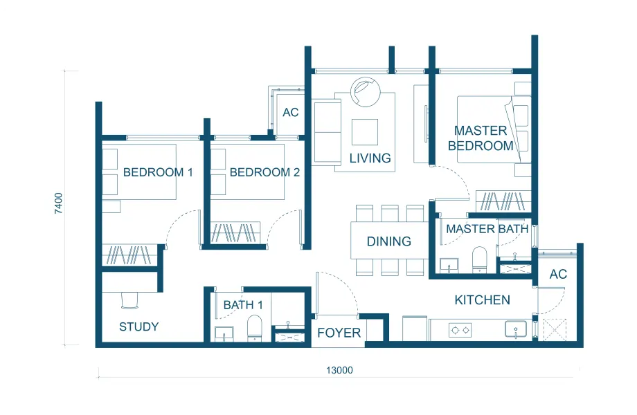 Aricia Residences Type C1 floor plan