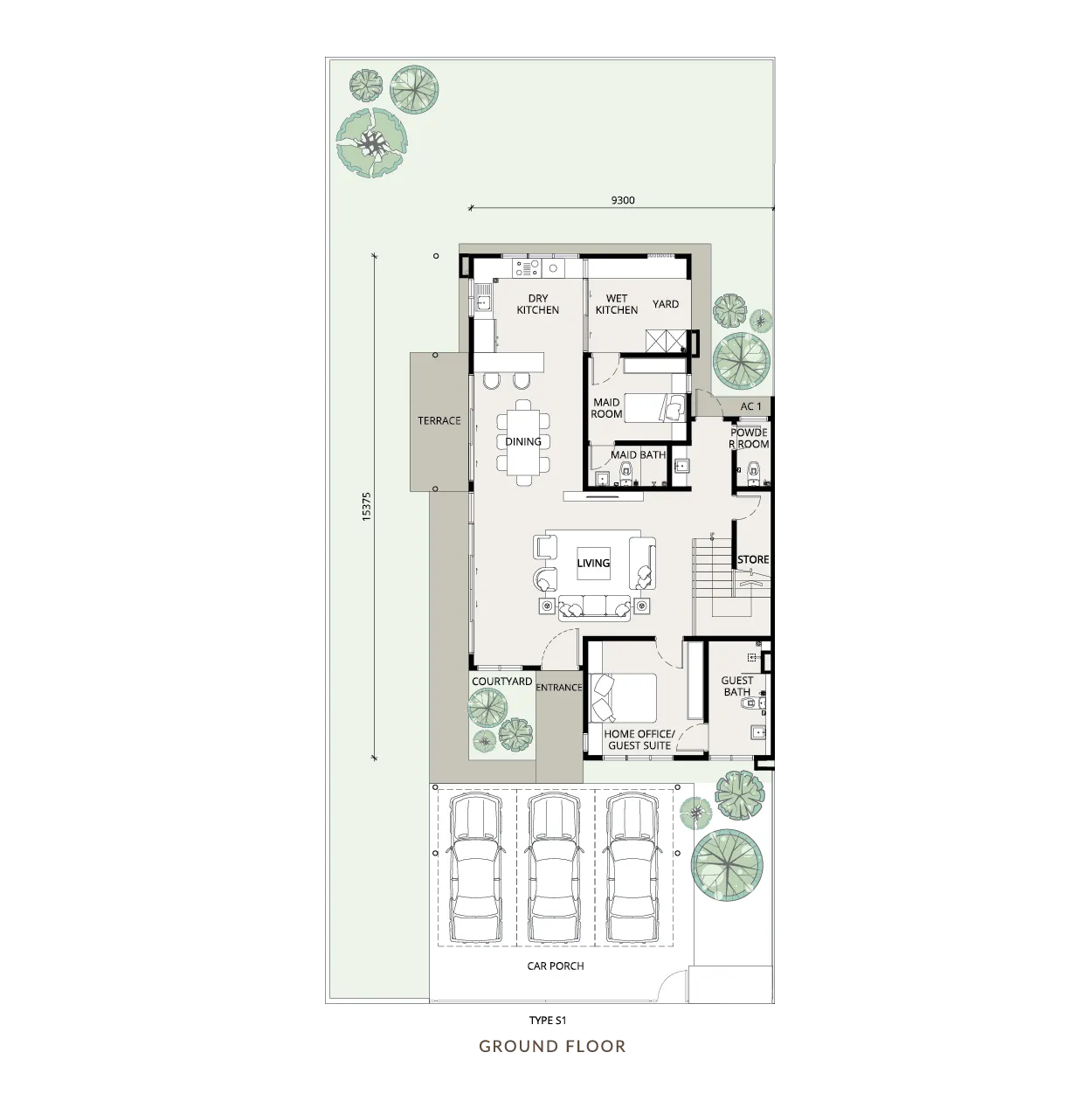 Myra Tenuman Halaman 1 Type S1 — Ground floor floor plan