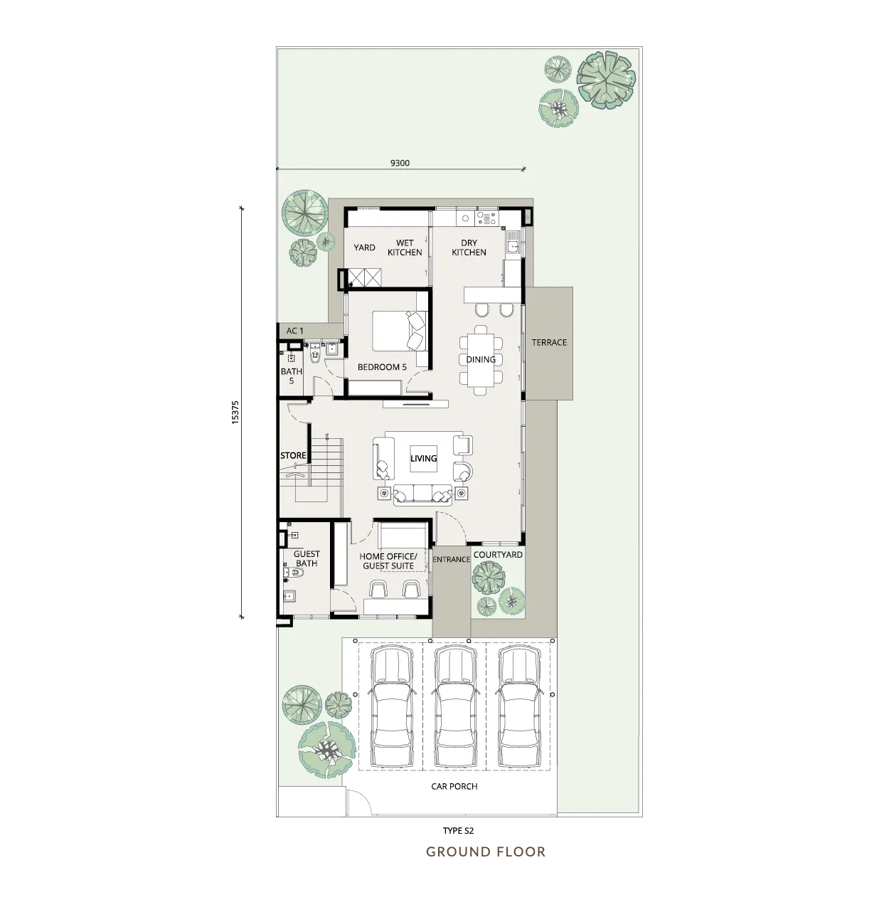 Myra Tenuman Halaman 1 Type S2 — Ground floor floor plan