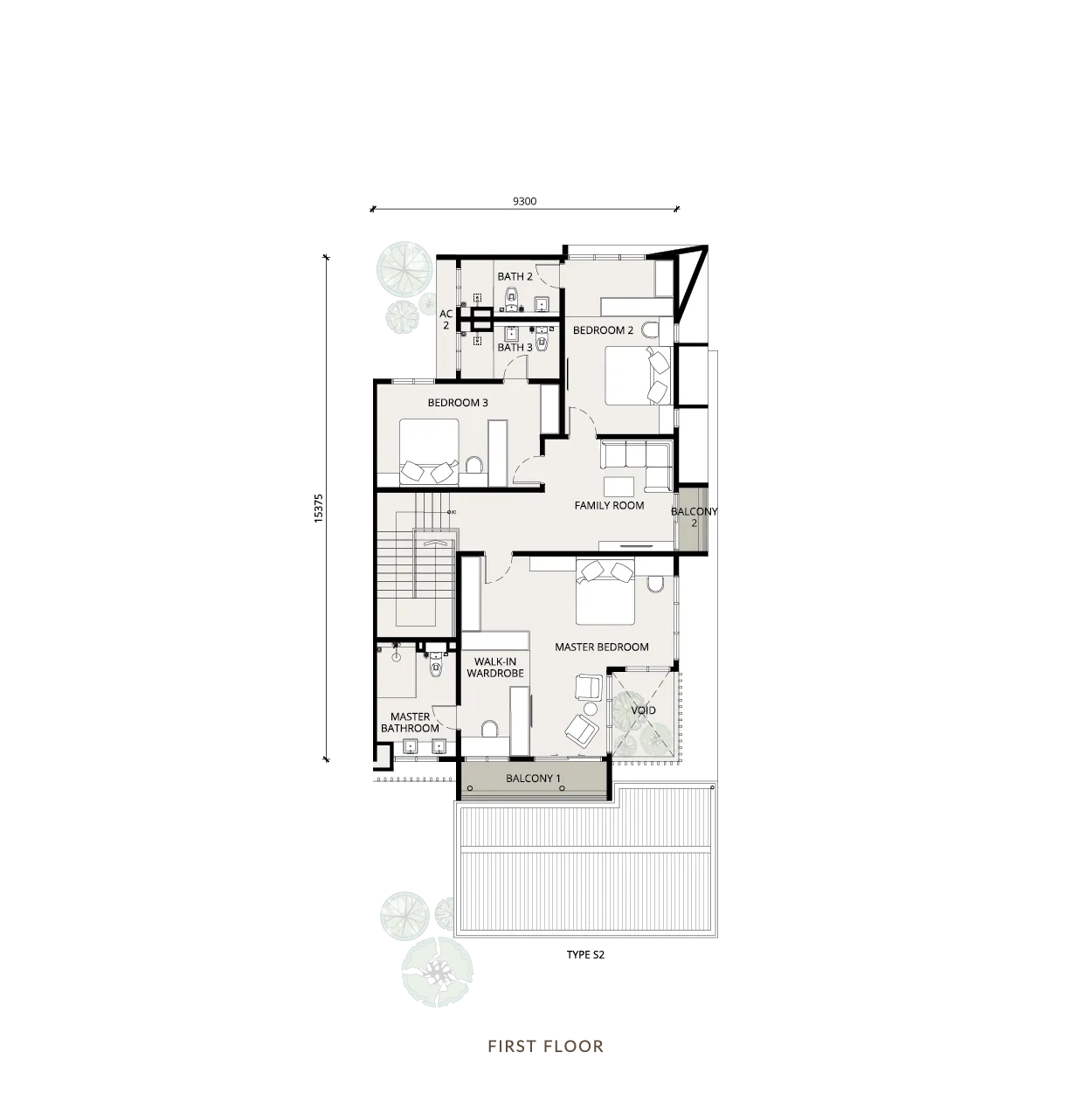 Myra Tenuman Halaman 1 Type S2 — First floor floor plan