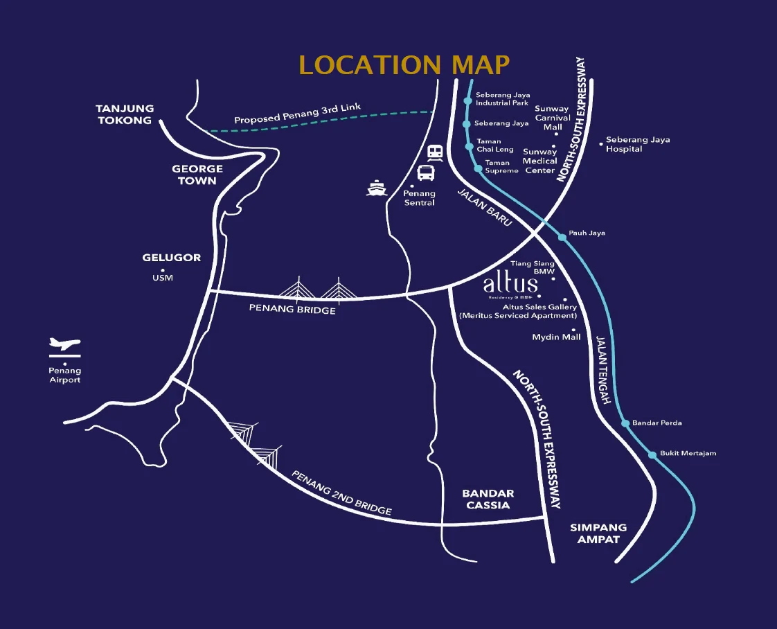 Altus Residency location overview; route and scale indicative