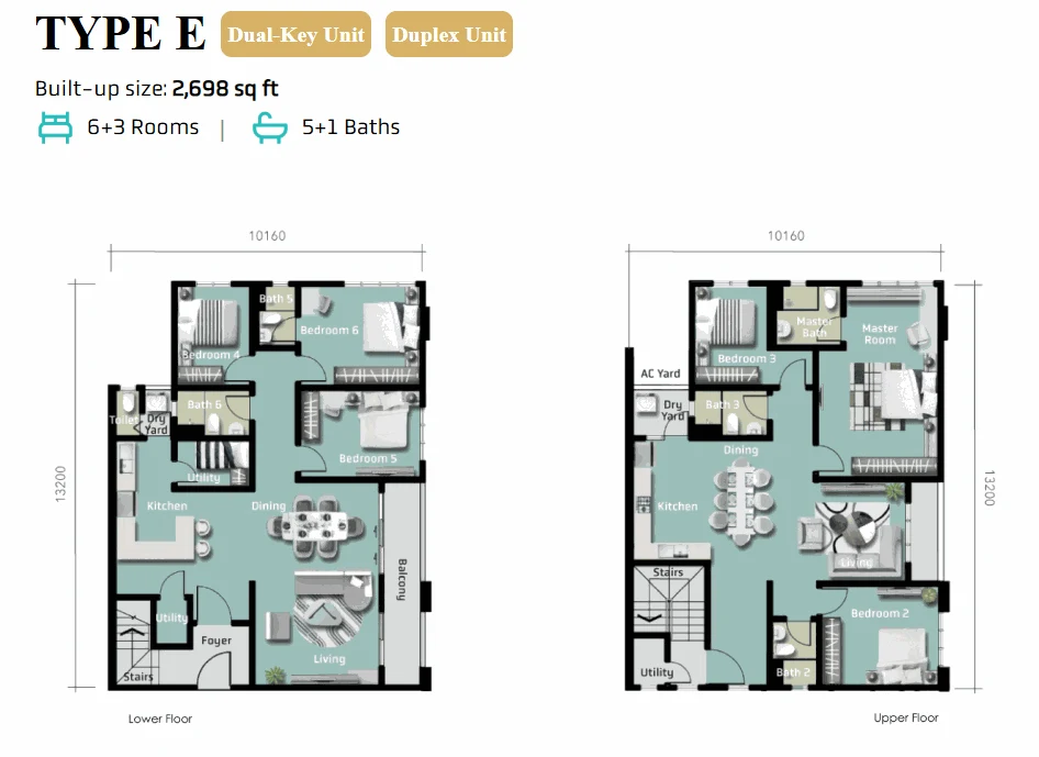 Altus Residency Type E duplex floor plan